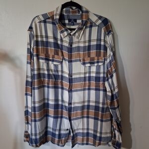 [G] GEORGE. Blue and Brown Flannel Button Down Shirt